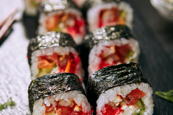 a close up of sushi