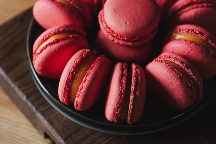 a close up of some macarons