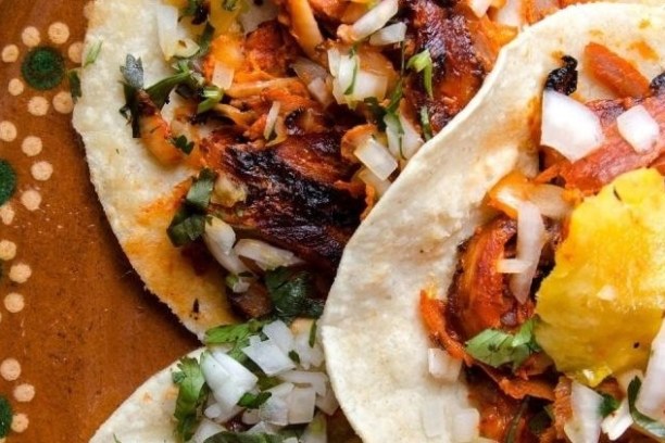a close up of a plate of mexican street food