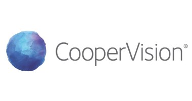 Blue watercolor circle next to 'CooperVision' in gray text.